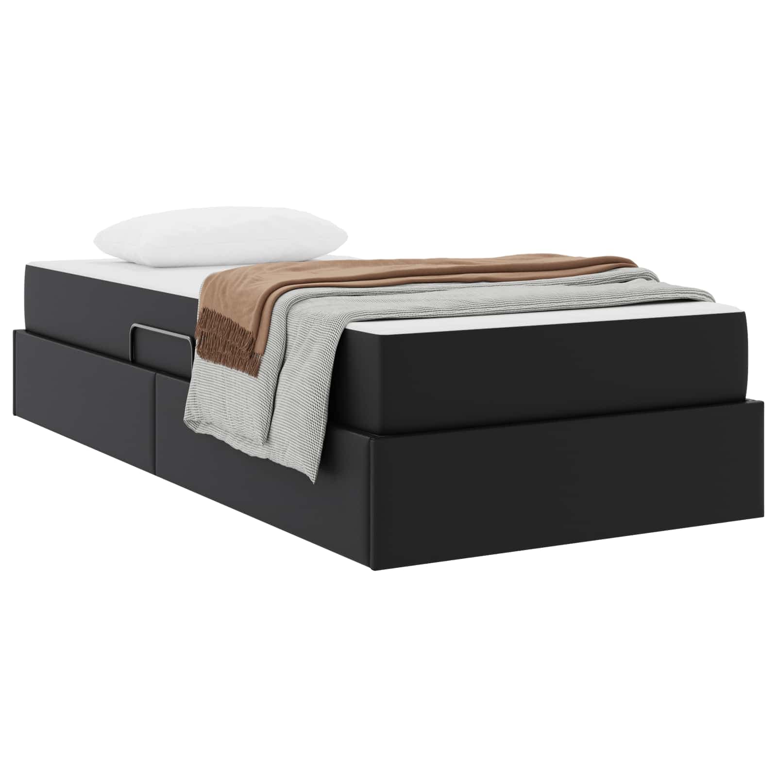 vidaXL Cama com arrumação e colchão com colchão 2 pcs Preto Couro