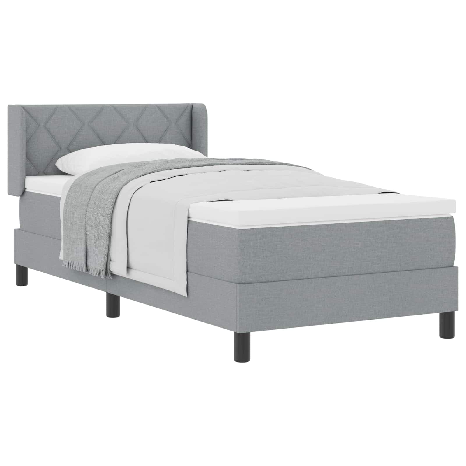 vidaXL Cama Box com cabeceira Manual Cinzento-claro 190 x 90 cm tecido