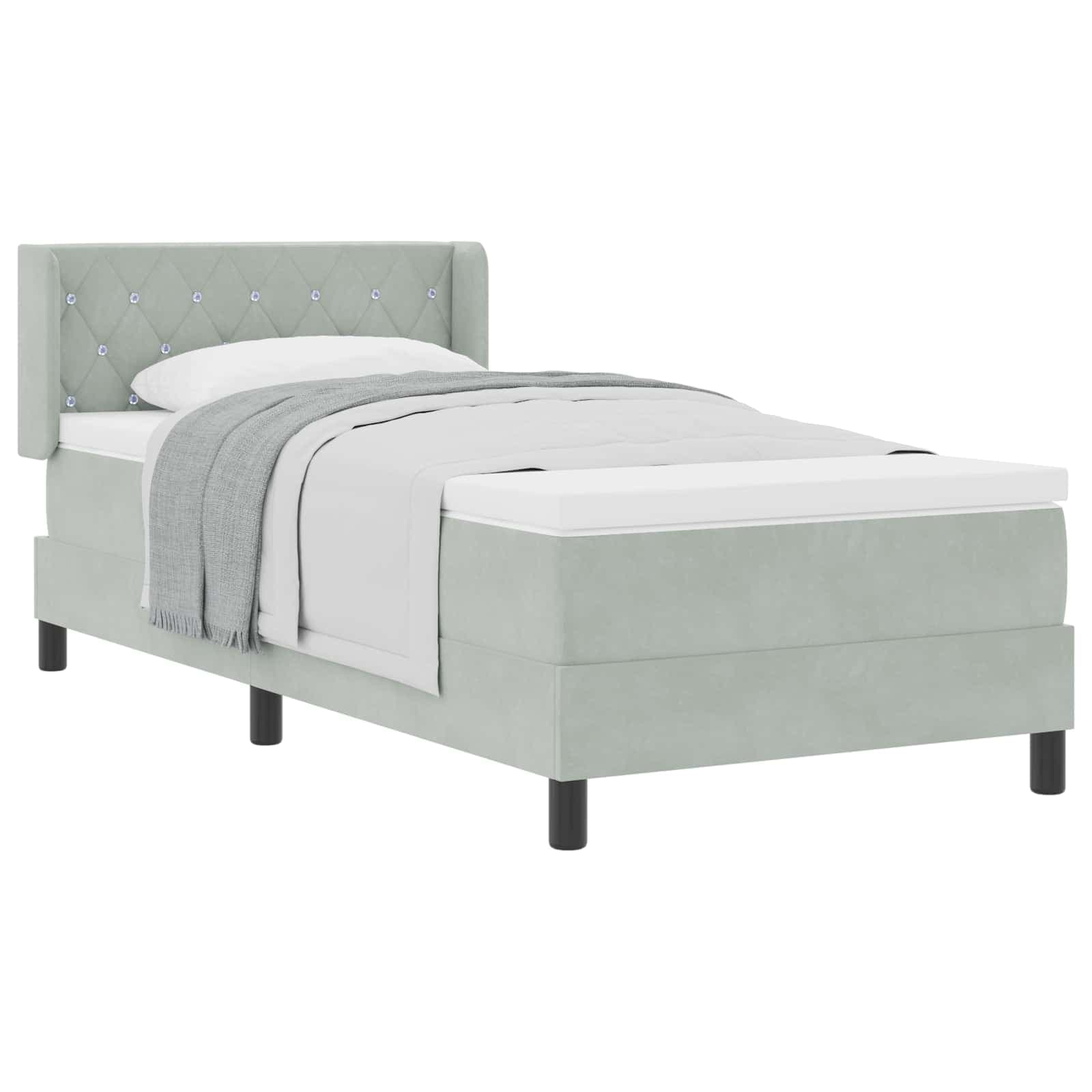 vidaXL Cama Box com cabeceira Manual Cinzento-claro 190 x 90 cm Veludo