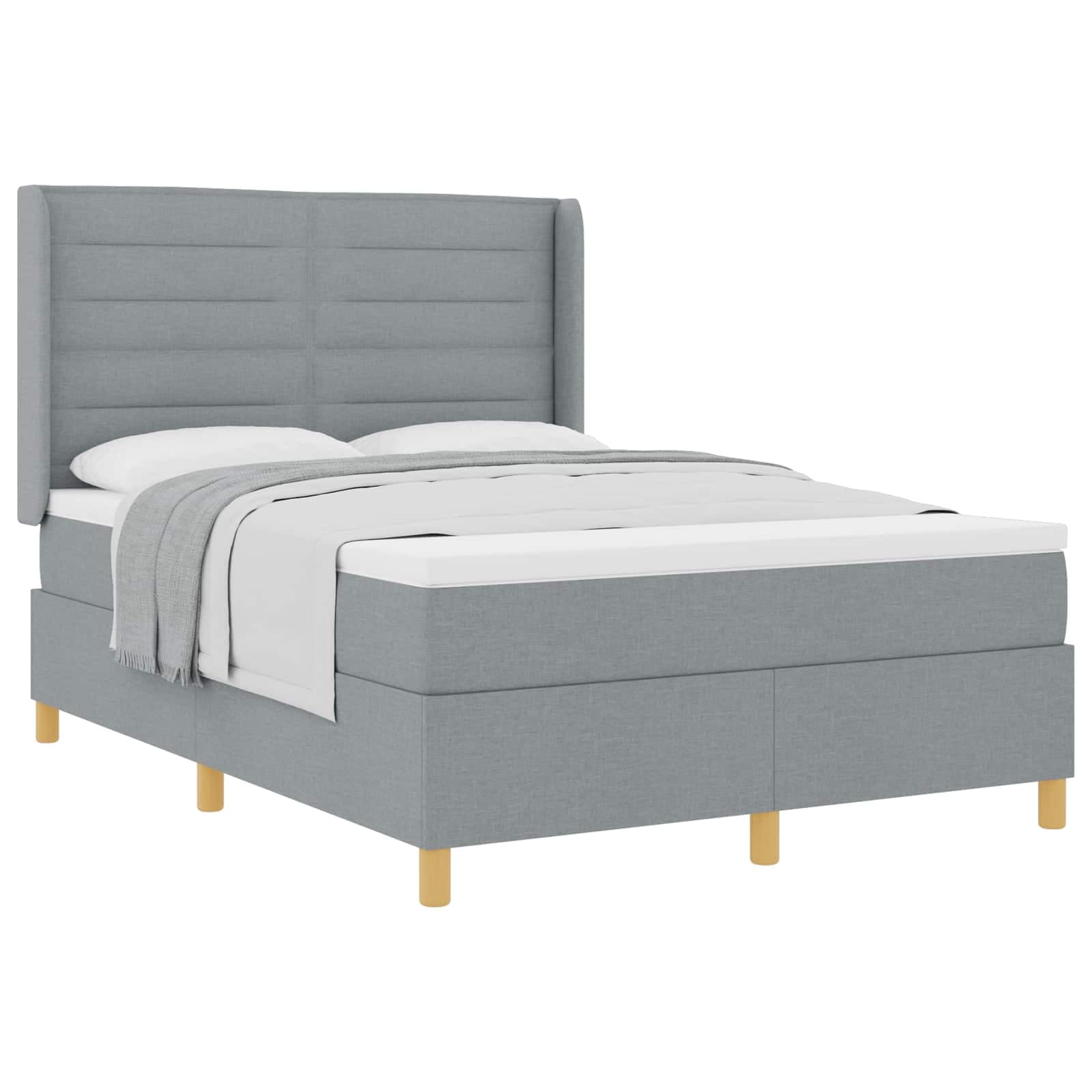 vidaXL Cama Box com Colchão Cinza Claro 140x200 cm Tecido - 3535906259
