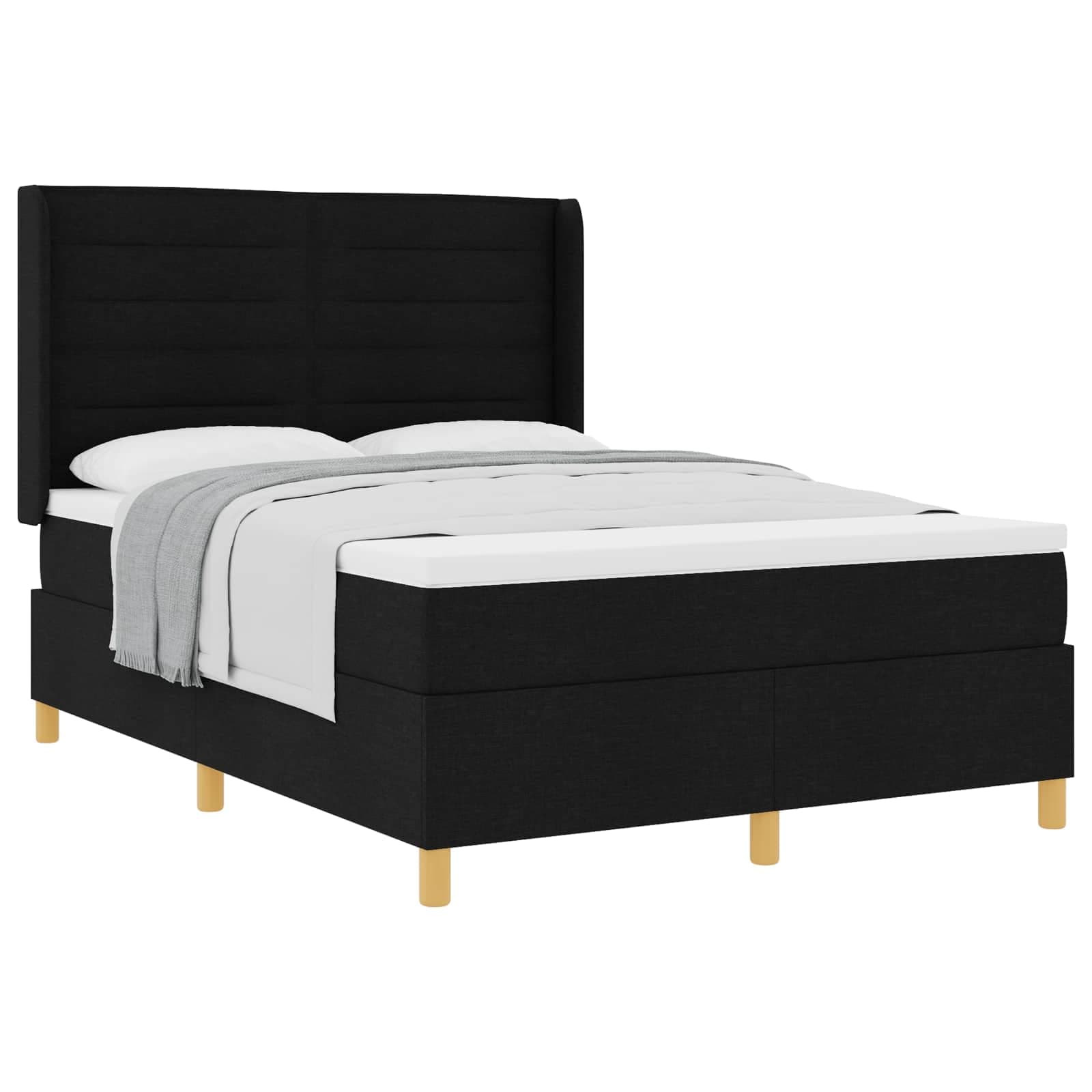 vidaXL Cama Box com colchão com cabeceira Preto 140 x 200 cm tecido