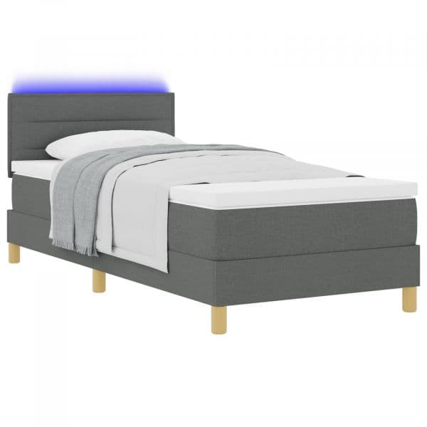vidaXL Cama Box com Colchão & led Cinza Escuro 100x200 cm Tecido - 3670925121