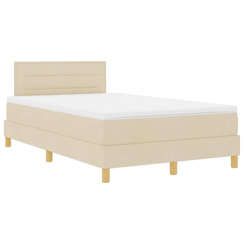 vidaXL Cama Box Spring com Colchão & led Creme 120x200 cm Tecido - 1798264256