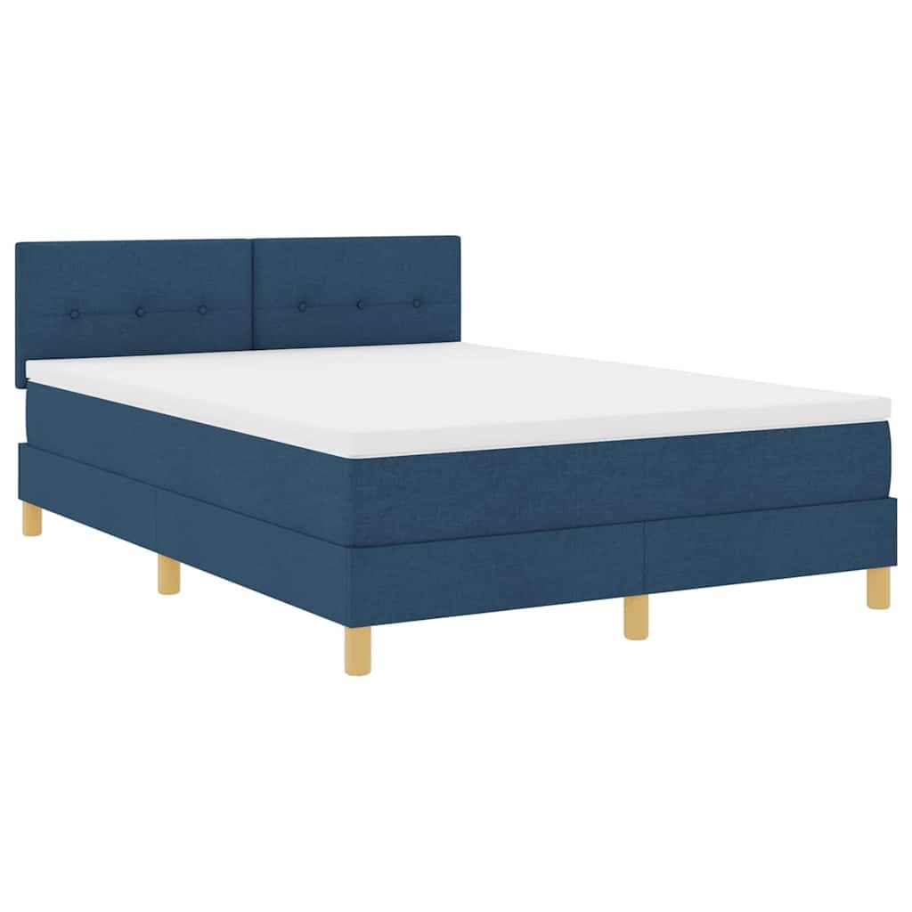 vidaXL Cama Box Spring LED com fitas LED Azul 140 x 190 cm tecido