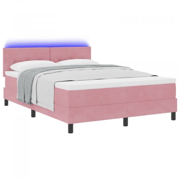 vidaXL Cama Box com Colchão e led Rosa 140x190 cm Veludo - 2213213703