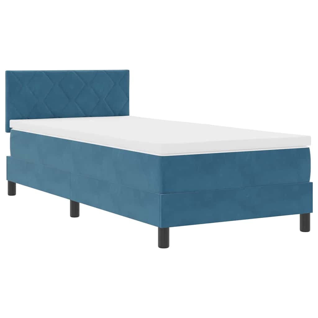 vidaXL Cama Box com Colchão & led Azul Escuro 90x200 cm Veludo - 3059148977