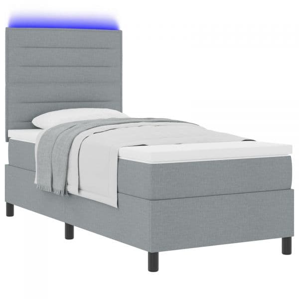 vidaXL Cama Box Spring com Colchão e Luz led Cinza 90x190 cm Tecido - 1800091909
