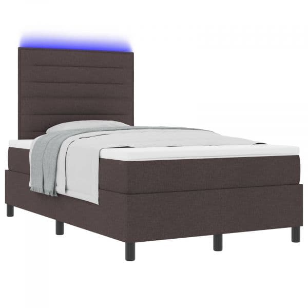 vidaXL Cama Box Spring com Colchão e led Marrom Escuro 120x200 cm Tecido - 1082249963