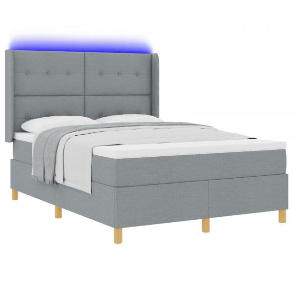 vidaXL Cama Box com Colchão e Luz led Cinza Claro 140x200 cm Tecido - 2122349403
