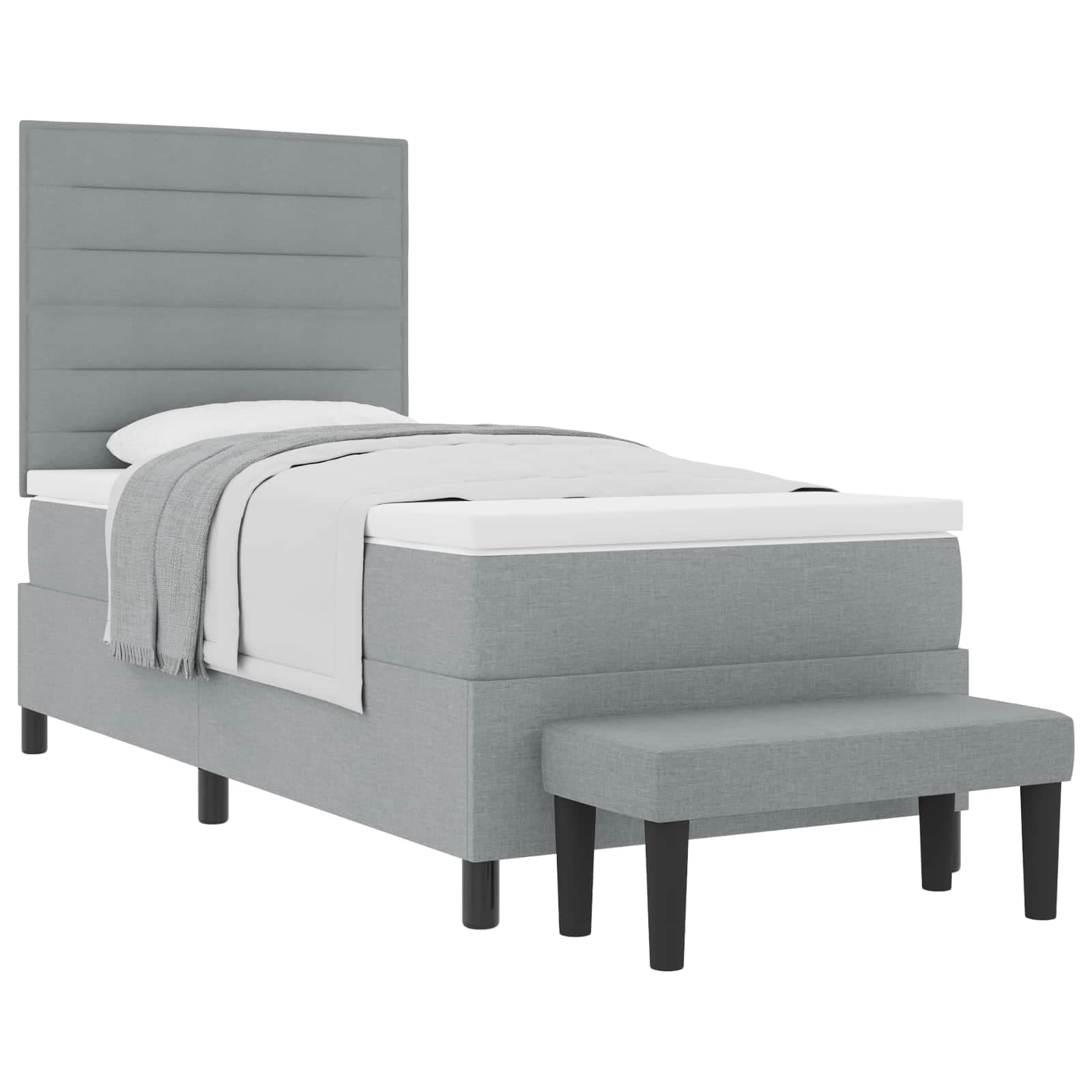 vidaXL Cama Box Spring com Colchão & Banco Cinzento-claro 90x200 cm Tecido - 1800237331