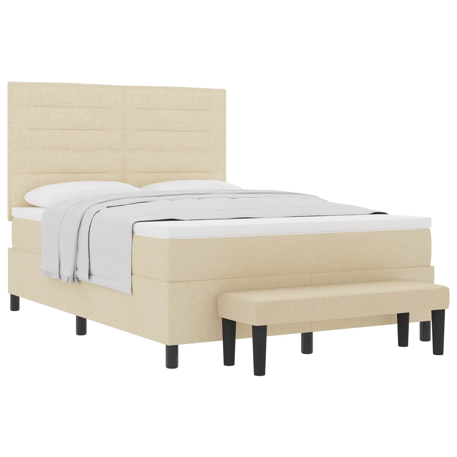 vidaXL Cama Box com Colchão & Banco Creme 140x200 cm Tecido - 2937181603
