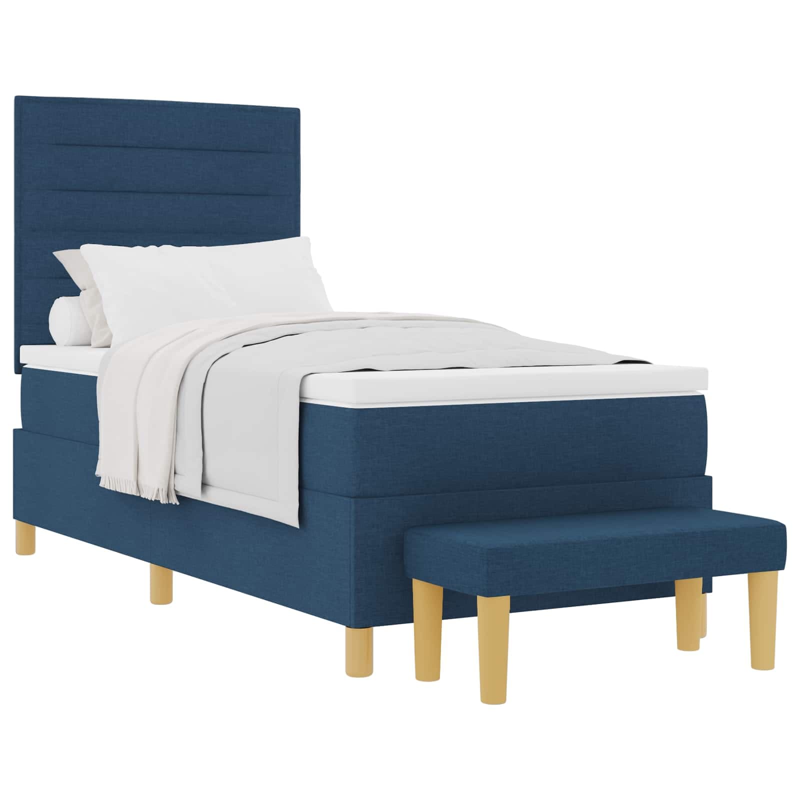 vidaXL Cama Box Spring com Colchão e Banco Azul 100x200 cm Tecido - 2885207508