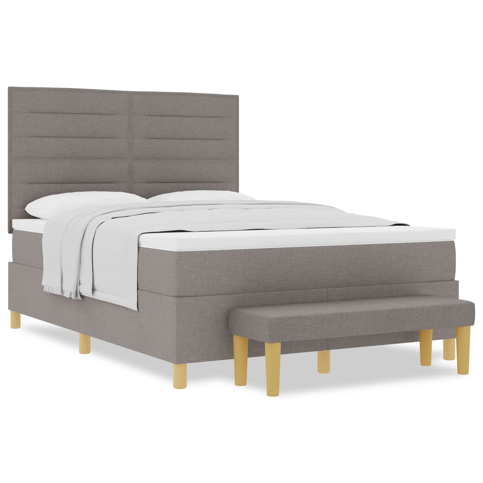 vidaXL Cama Box Spring com Colchão & Banco Taupe 140x190 cm Tecido - 128594677