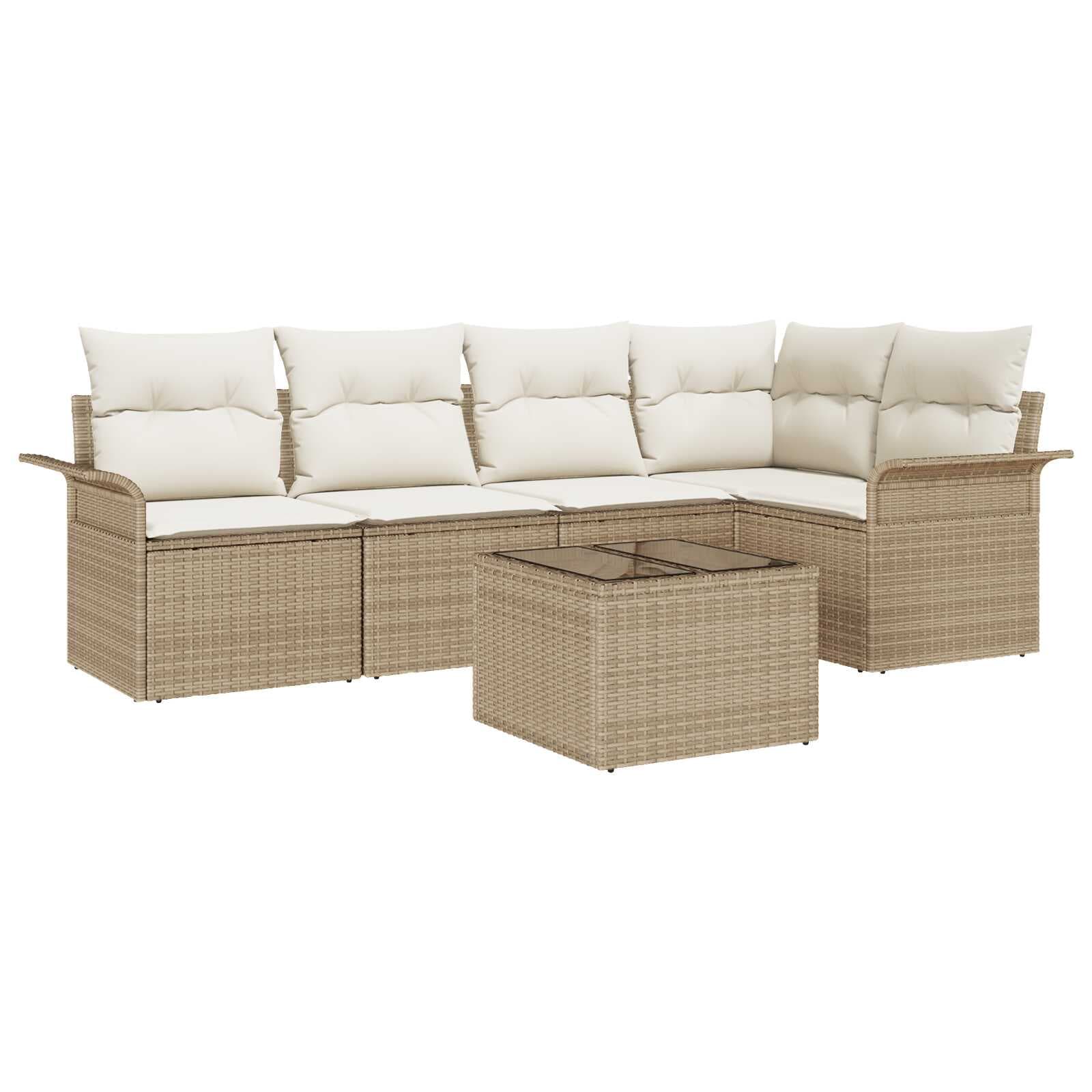 vidaXL Conjunto de Sofá de Jardim 6 Peças Bege Rattan Sintético - 4129110295