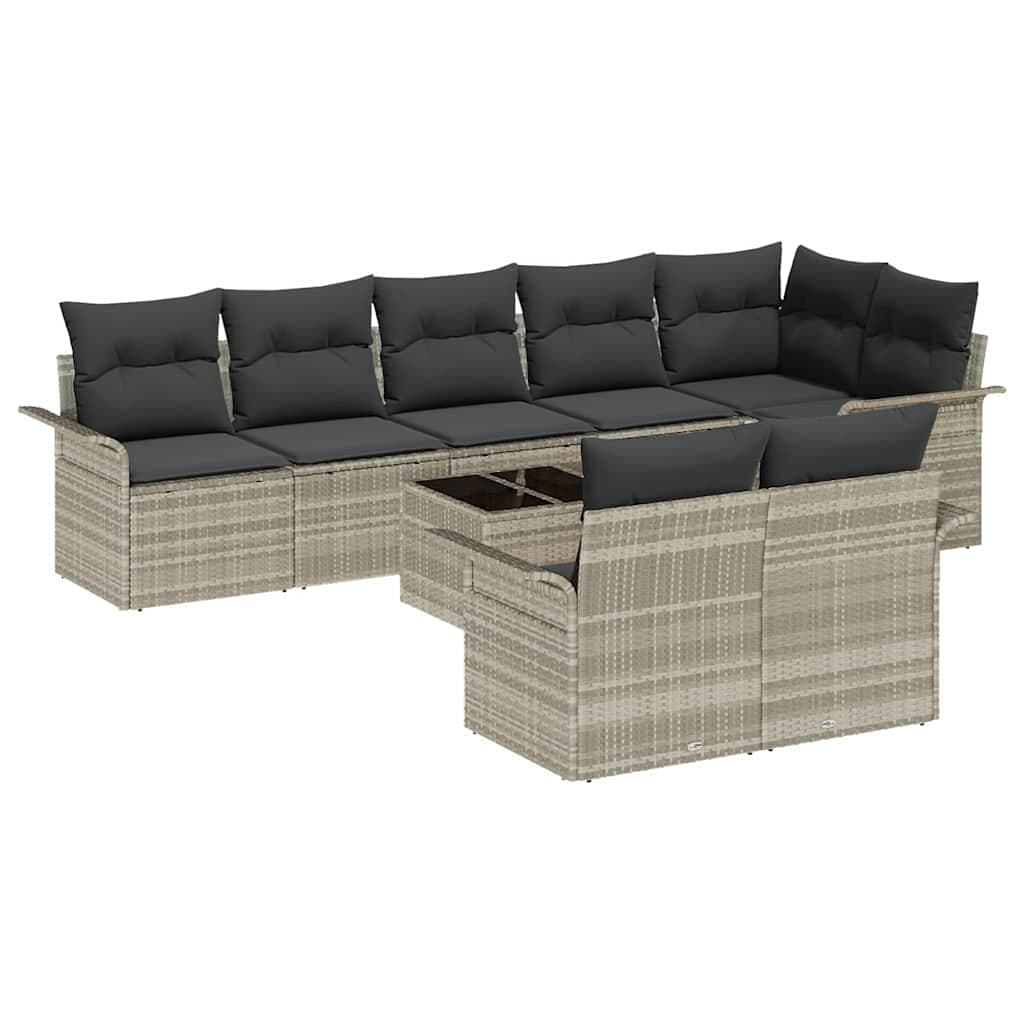 vidaXL Conjunto de Sofá de Jardim 9 pcs Cinzento-claro vime PE