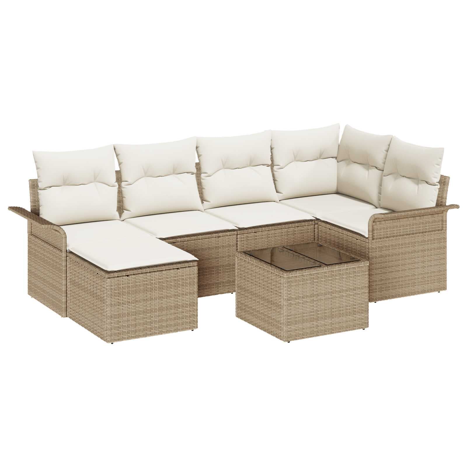 vidaXL Conjunto de Sofá de Jardim com Armazenamento 7 Peças Bege Vime Pe - 2326308709