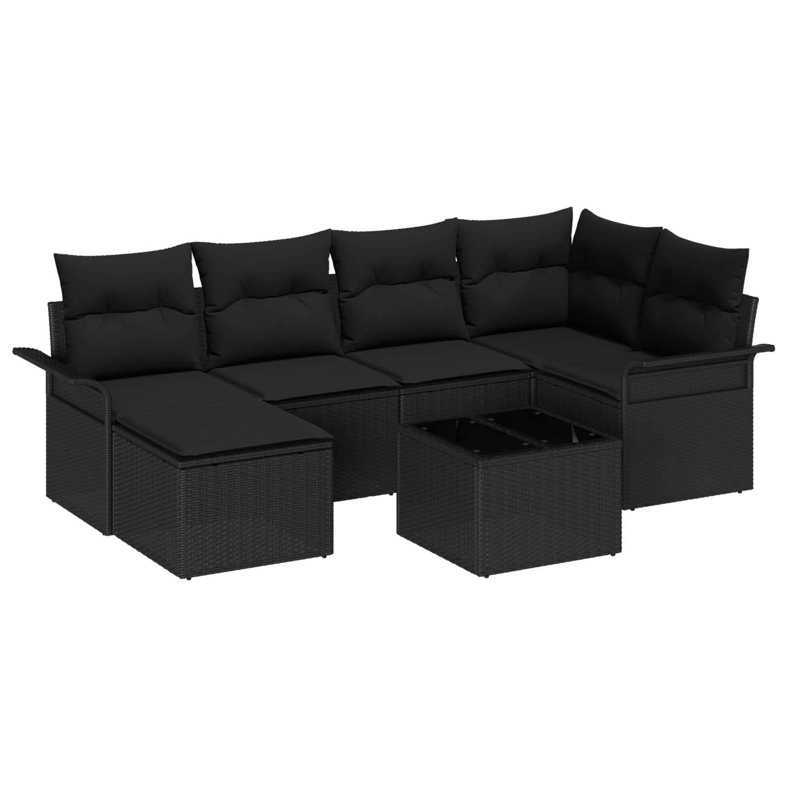 vidaXL Conjunto de Sofá de Jardim 7 pcs Preto vime PE