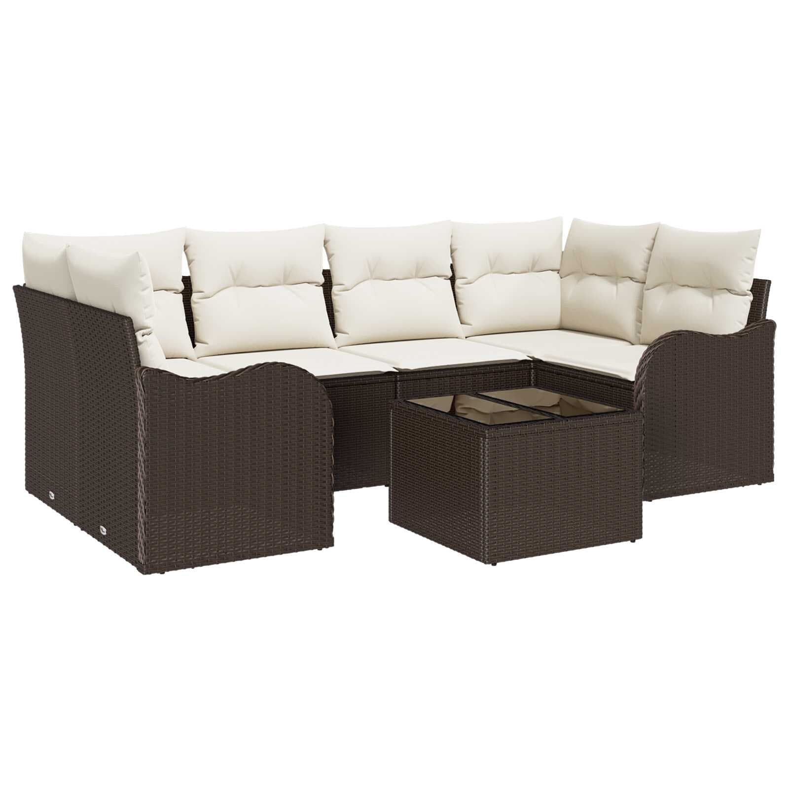 vidaXL Conjunto de Sofá de Jardim com almofada 7 pcs Marrom e Creme
