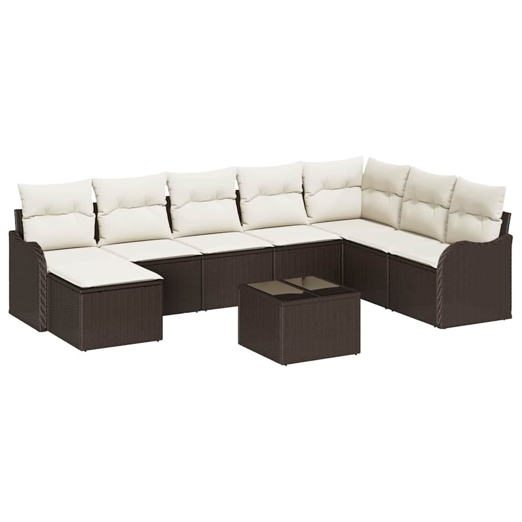 vidaXL Conjunto de Sofá de Jardim com almofada 9 pcs Castanho e branco