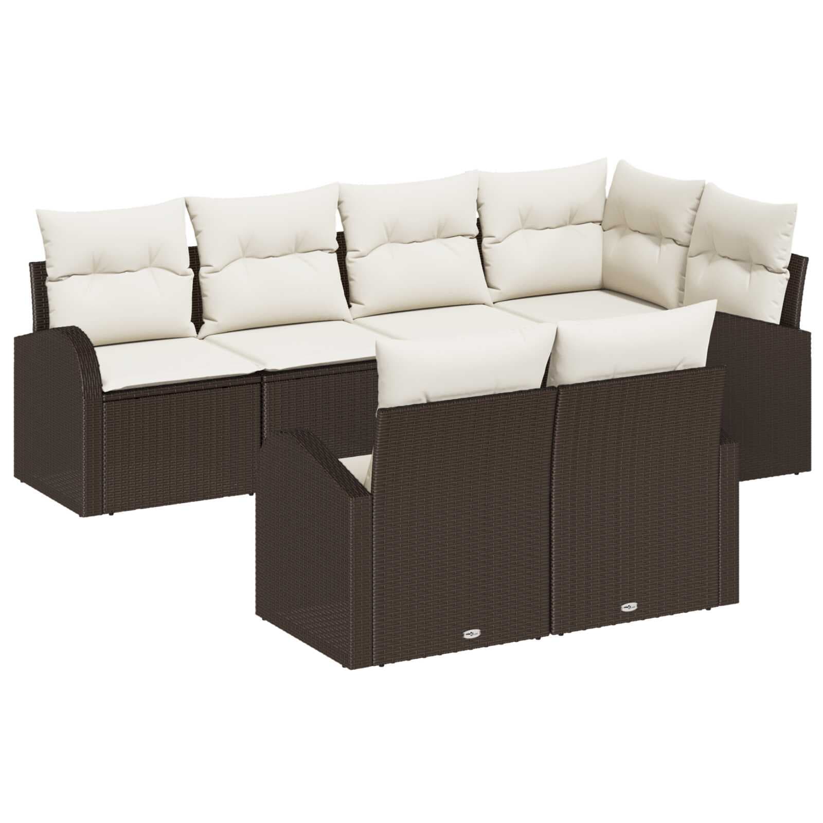 vidaXL Conjunto de Sofá de Jardim 7 pcs Marrom e Branco vime PE