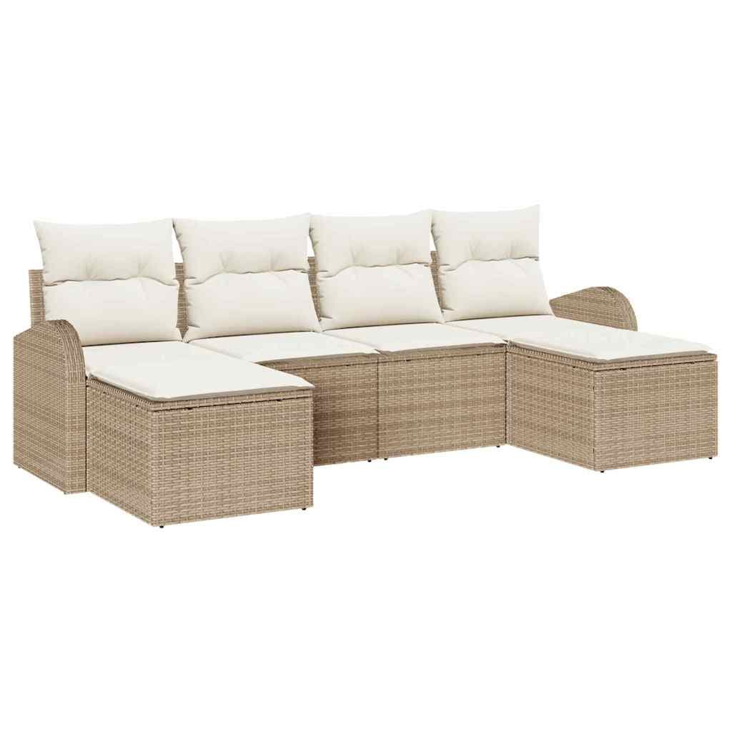 vidaXL Conjunto de Sofás com Almofada 6 Peças Bege e Branco Vime Pe - 2924793641