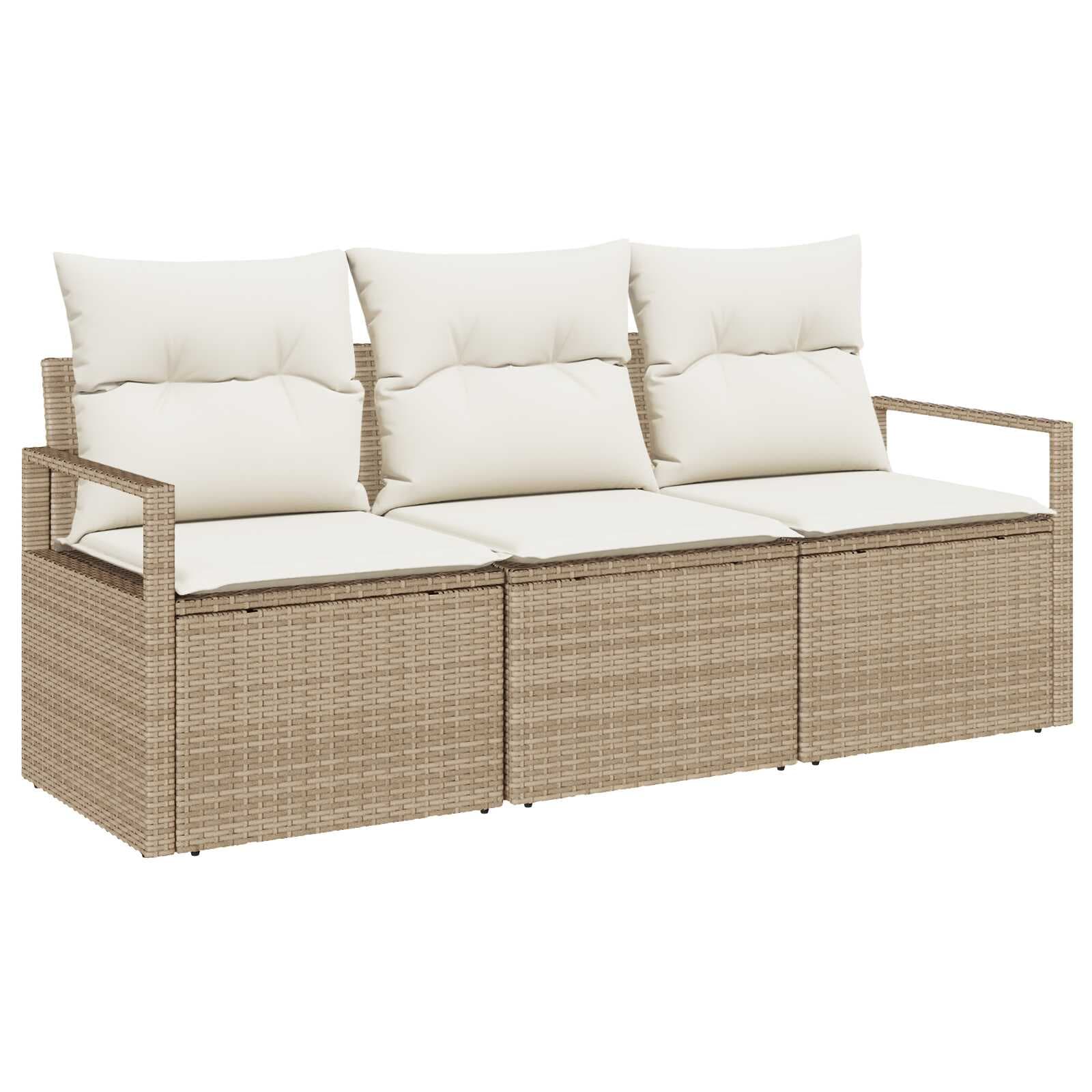 vidaXL Conjunto de Sofá de Jardim 3 pcs Bege e Branco vime PE