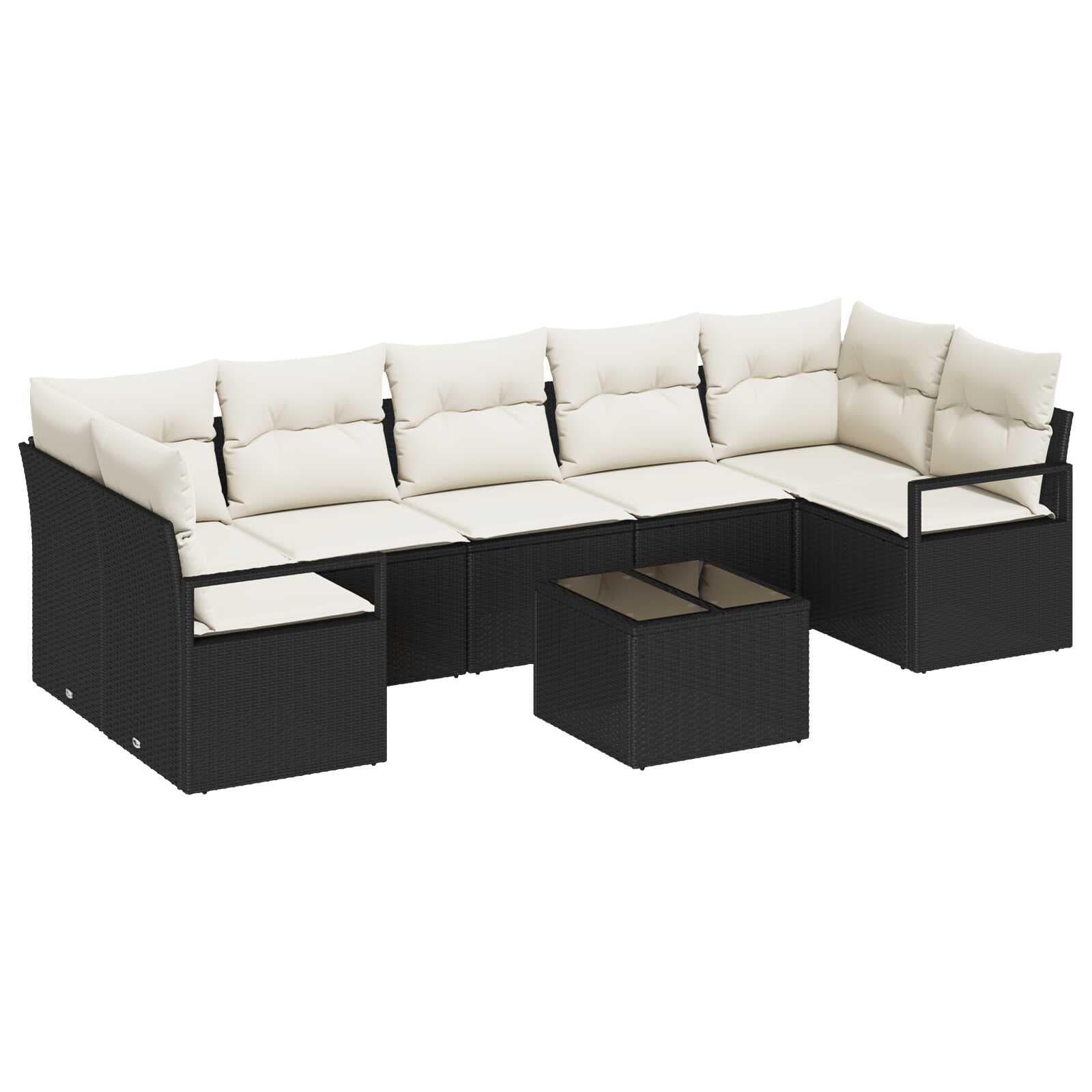vidaXL Conjunto de Sofá de Jardim com almofada 8 pcs Preto e Creme