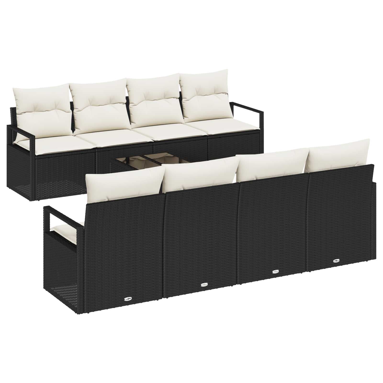 vidaXL Conjunto de Sofá de Jardim 9 pcs Preto e Creme vime PE