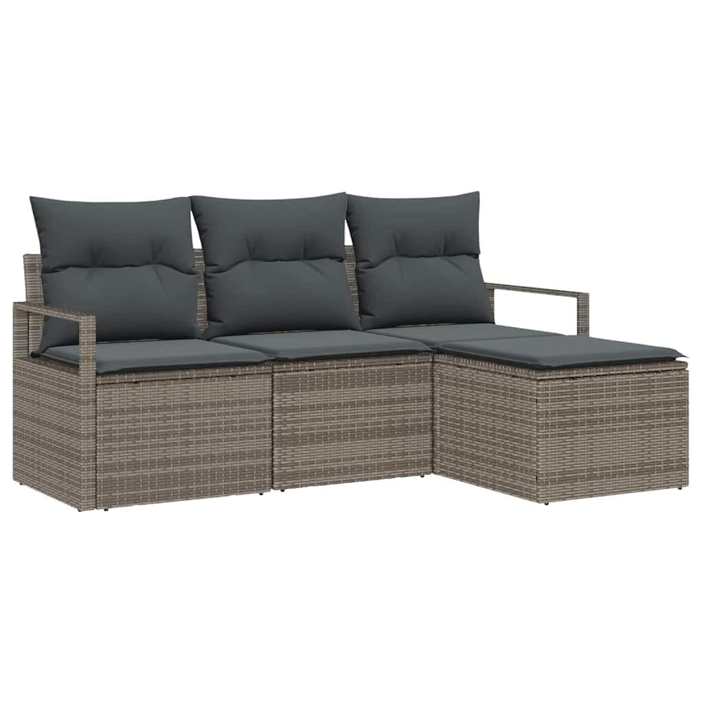 vidaXL Conjunto de Sofás com almofada 4 pcs Cinzeto vime PE