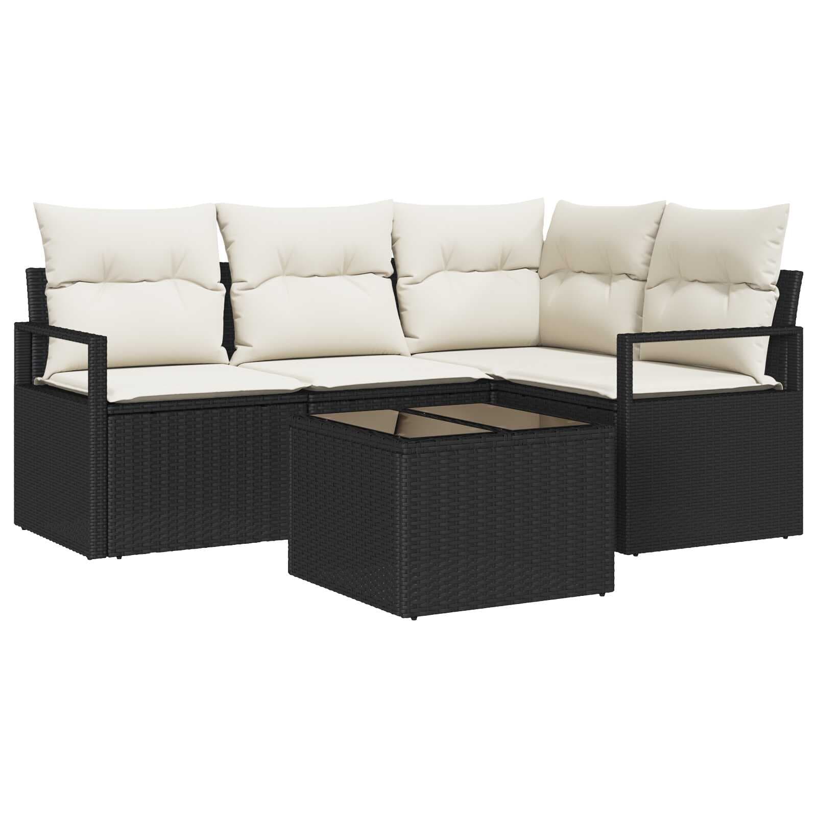 vidaXL Conjunto de Sofás com almofada 5 pcs Marrom e Creme vime PE