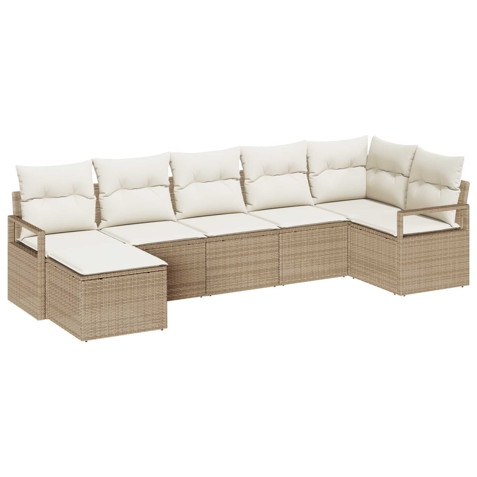 vidaXL Conjunto de Sofás com almofada 7 pcs Bege e Creme vime PE