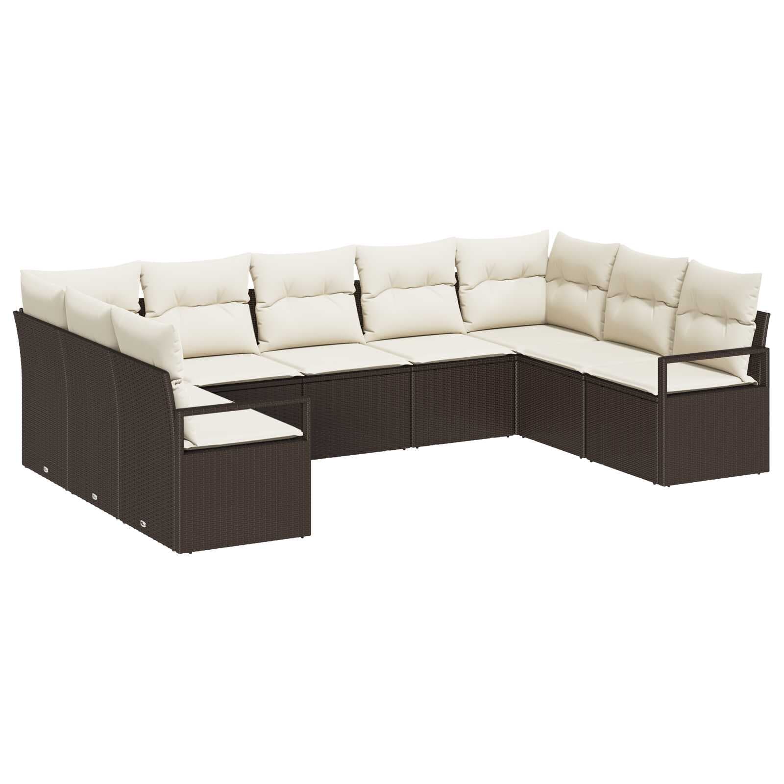 vidaXL Conjunto de Sofá de Jardim 9 pcs Marrom e Branco vime PE