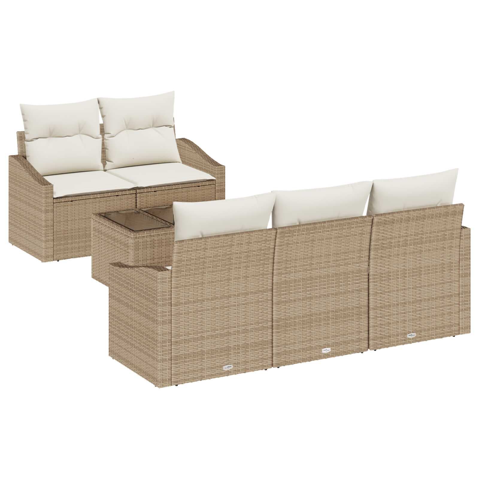 vidaXL Conjunto de Sofás com almofada 6 pcs Bege e Creme vime PE