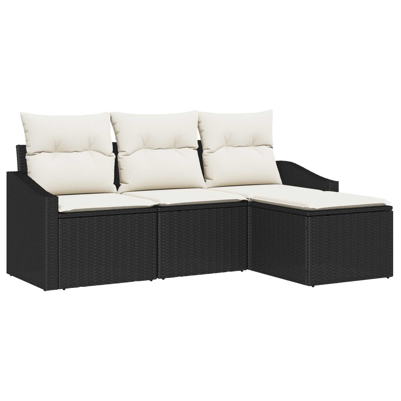 vidaXL Conjunto de Sofás com almofada 4 pcs Preto e Creme vime PE