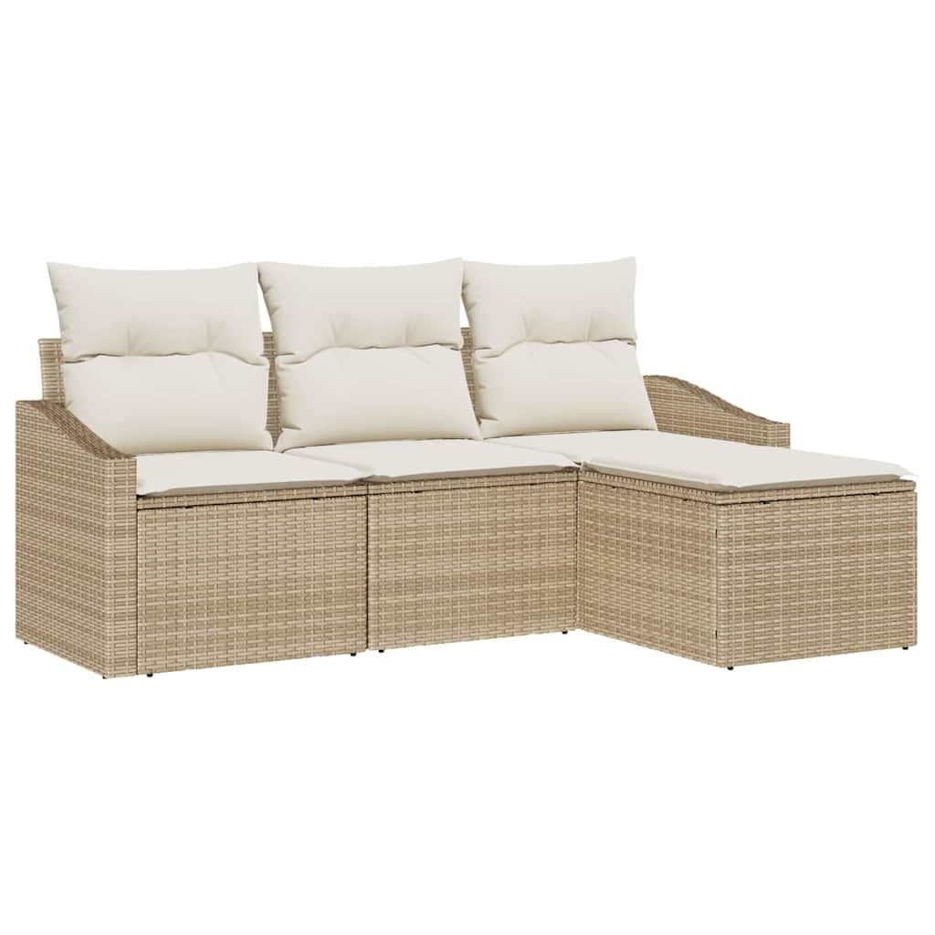 vidaXL Conjunto de Sofás com almofada 4 pcs Bege e Creme vime PE