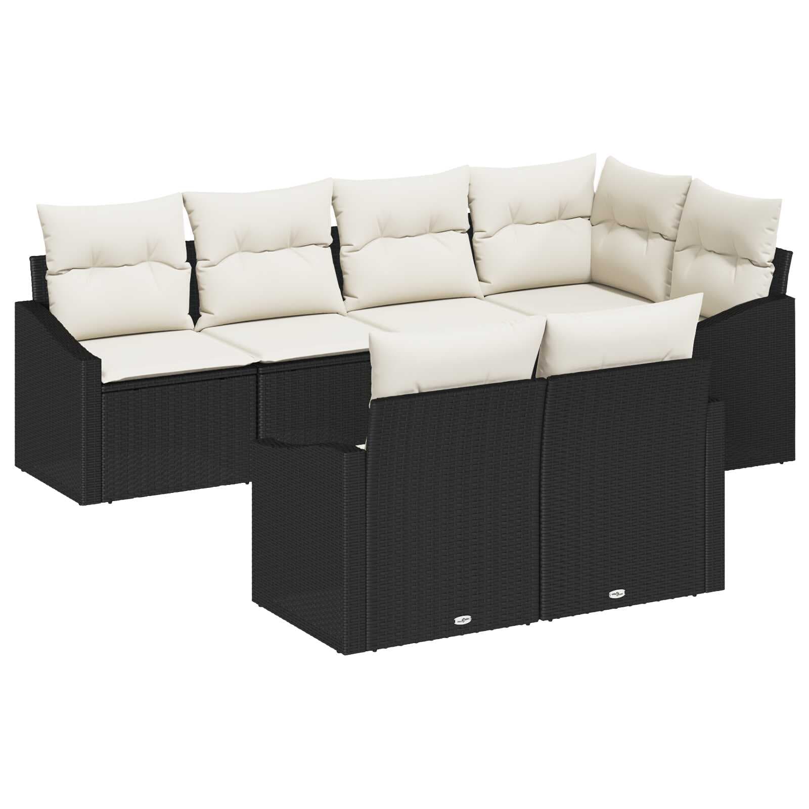 vidaXL Conjunto de Sofá de Jardim 7 pcs Preto e Branco vime PE