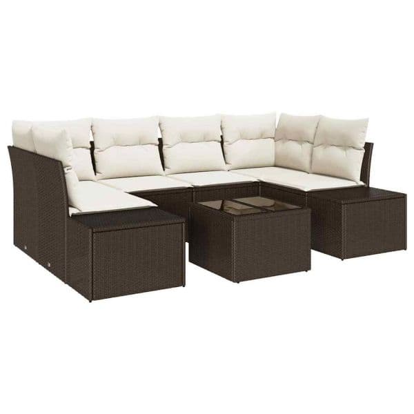vidaXL Conjunto de Sofá de Jardim 8 Peças Marrom e Creme Vime Pe - 2182222053
