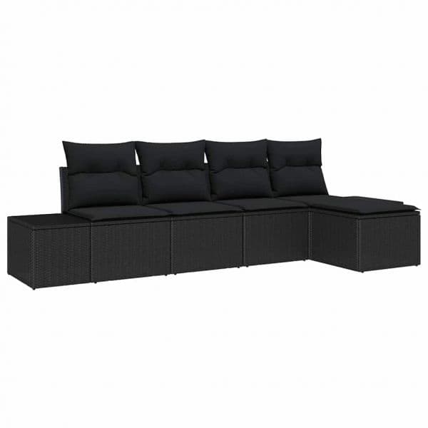 vidaXL Conjunto de Sofá de Jardim com Almofada 5 Peças Preto Vime Pe - 294403489