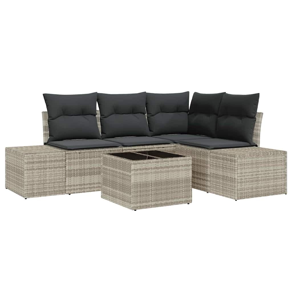 vidaXL Conjunto de Sofá de Jardim Cinzento-claro Vime Pe - 1790173159