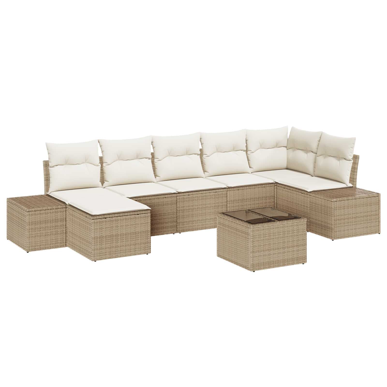 vidaXL Conjunto de Sofá de Jardim com Almofada 7 Peças Bege Vime Pe - 267622669