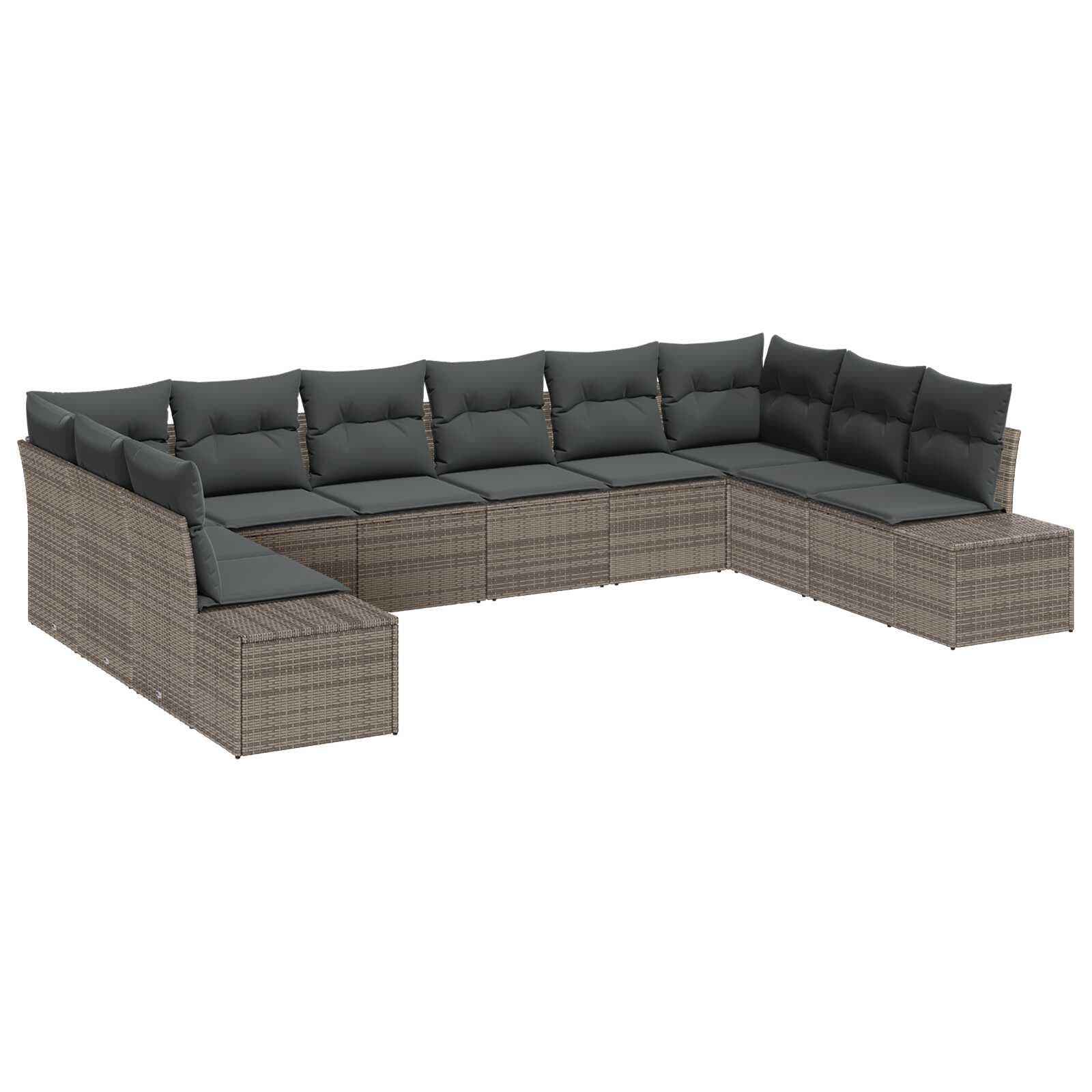 vidaXL Conjunto de Sofá de Jardim 10 pcs Cinzeto Polirattan