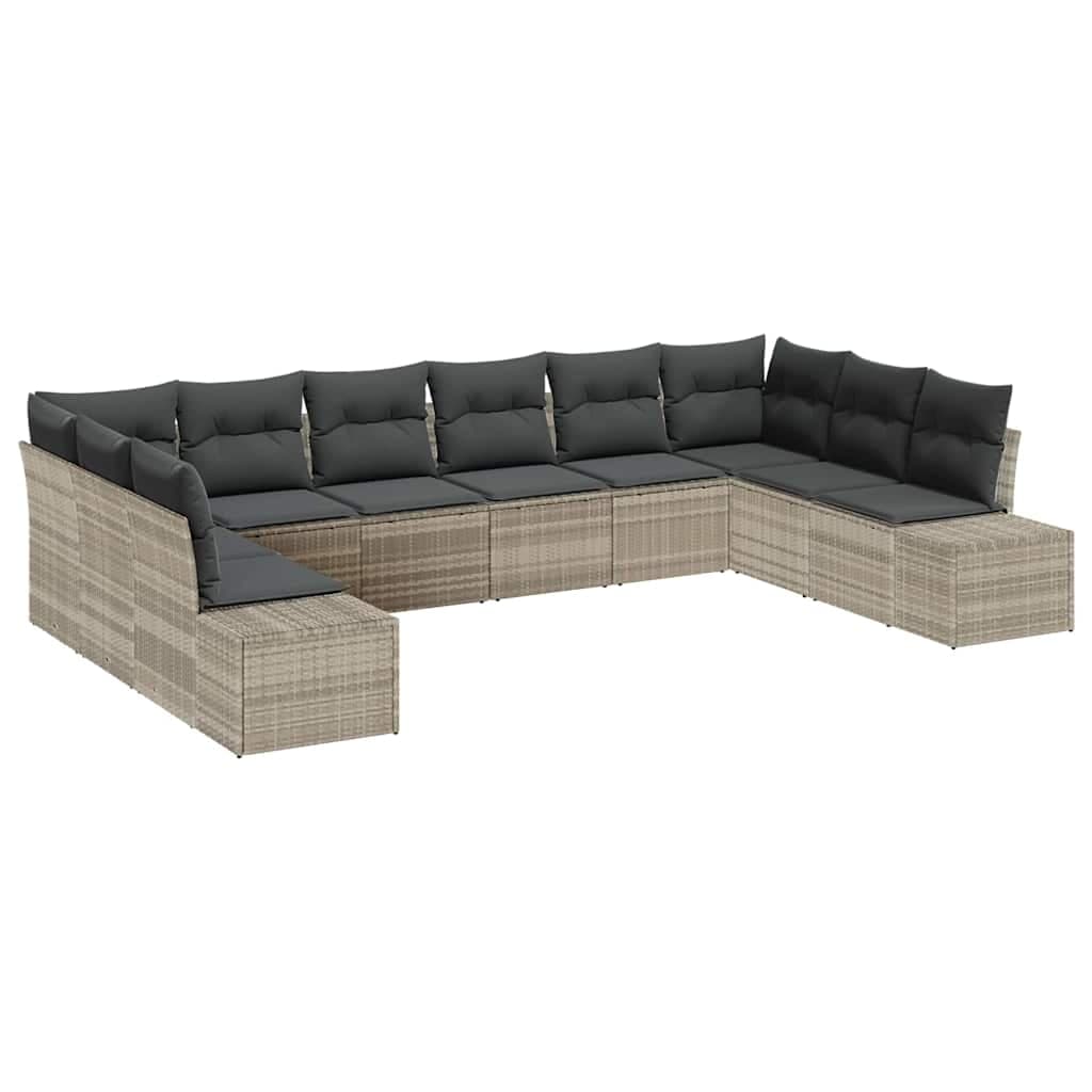 vidaXL Conjunto de Sofá de Jardim 10 pcs Cinzento-claro Polirattan