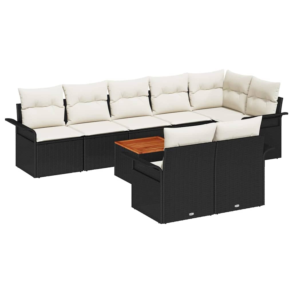 vidaXL Conjunto de Sofá de Jardim 9 pcs Preto e Creme vime PE