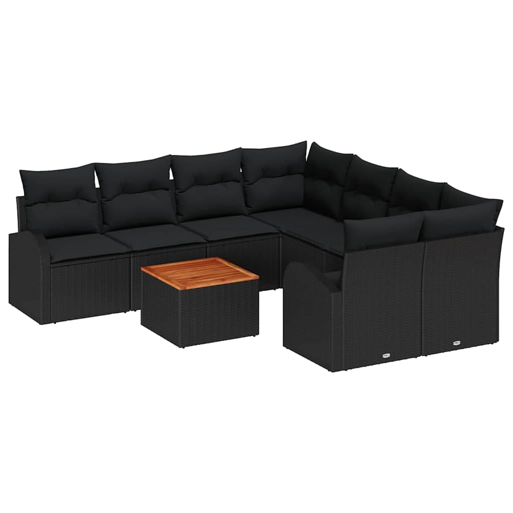 vidaXL Conjunto de Sofá de Jardim 9 pcs Preto vime PE