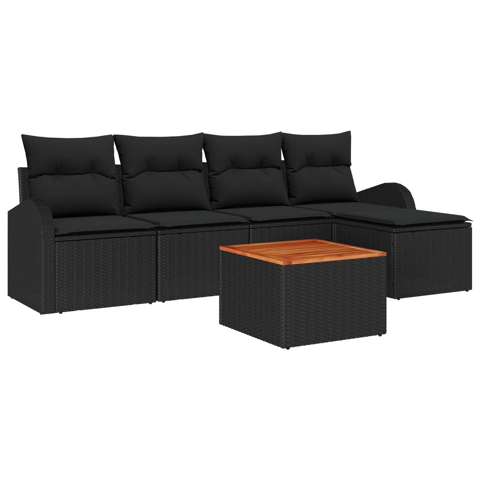vidaXL Conjunto de Sofá de Jardim 6 pcs Preto vime PE