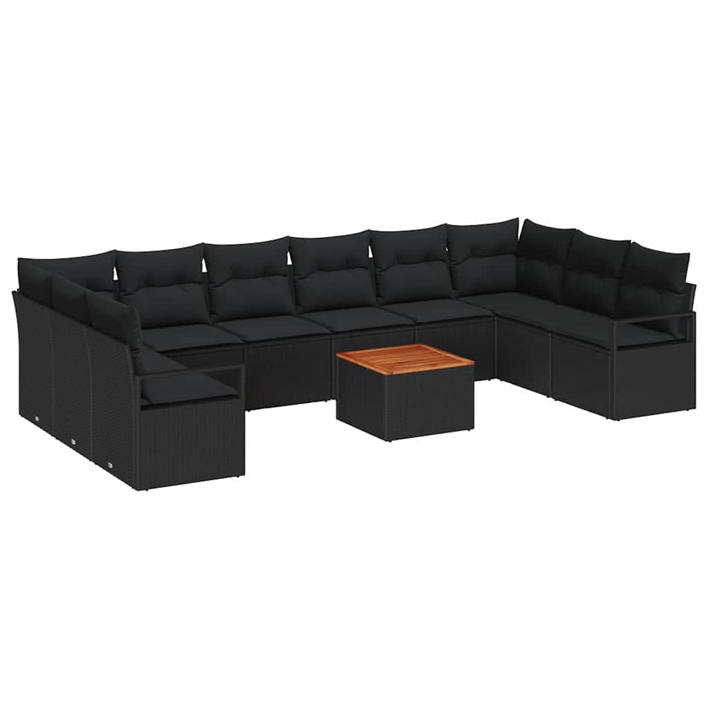 vidaXL Conjunto de Sofá de Jardim 11 pcs Preto vime PE