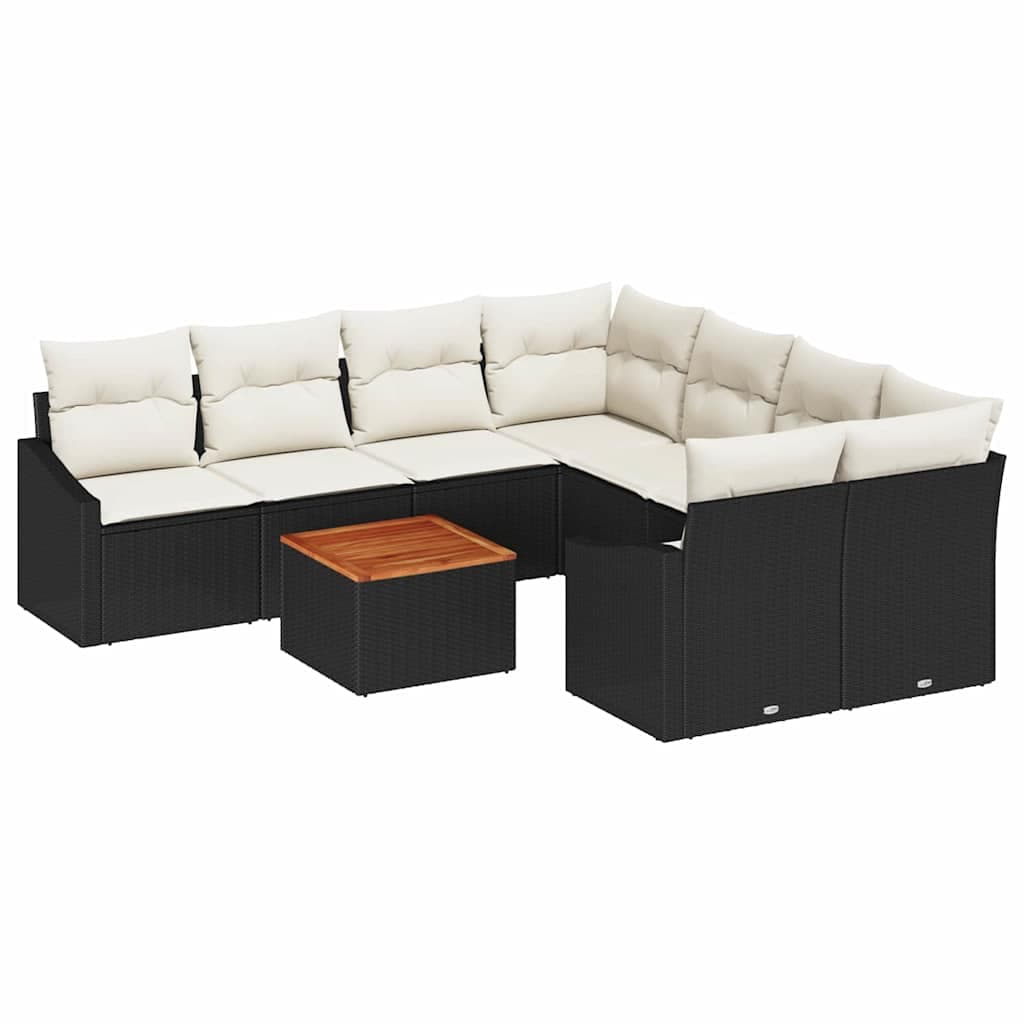 vidaXL Conjunto de Sofá de Jardim 9 Peças Preto e Creme Vime Pe - 166507047