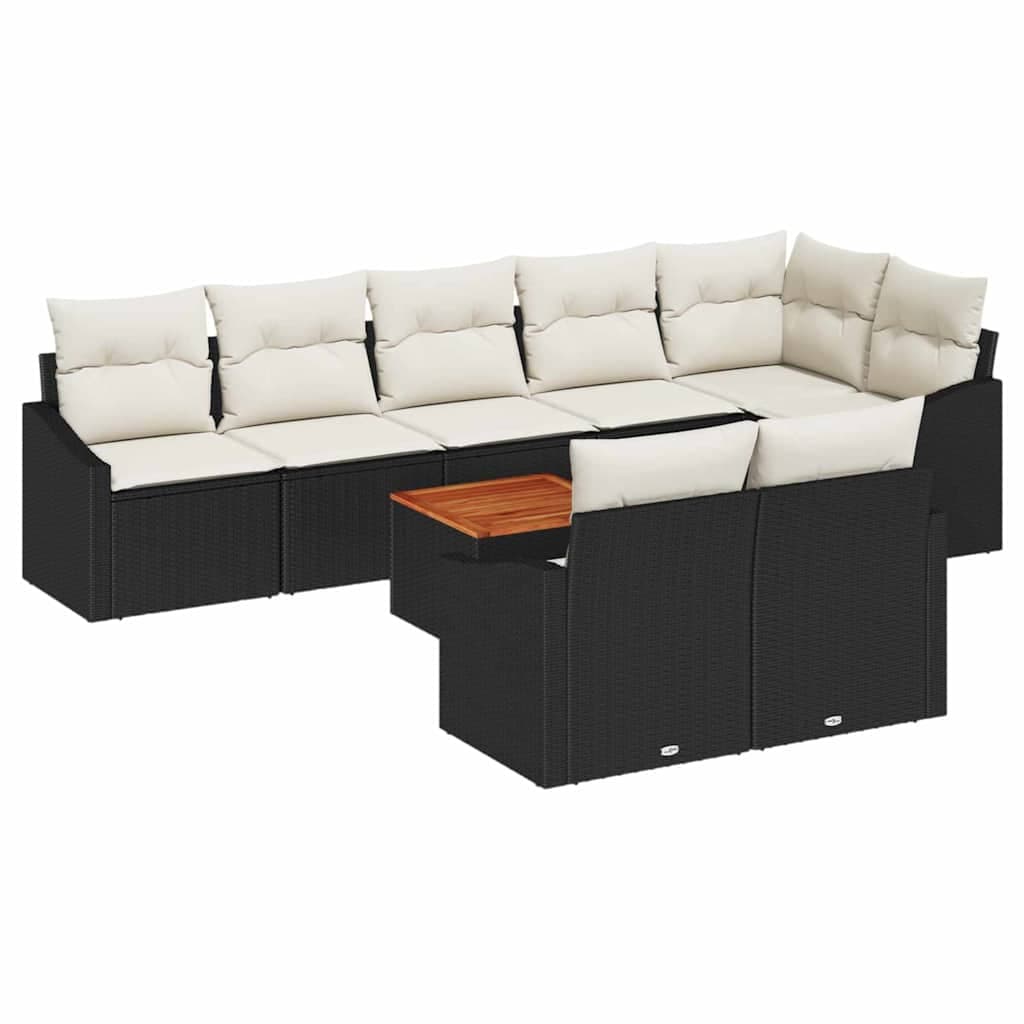 vidaXL Conjunto de Sofá de Jardim 9 Peças Preto e Creme Vime Pe - 549782315