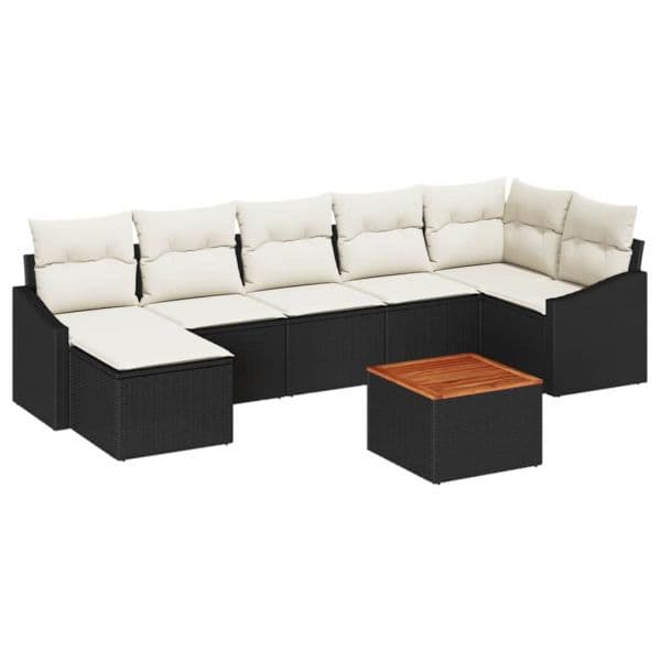 vidaXL Conjunto de Sofá de Jardim 8 Peças Preto e Creme Vime Pe - 39722179