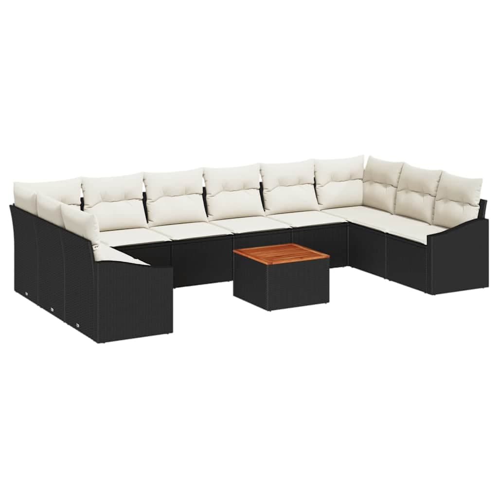 vidaXL Conjunto de Sofá de Jardim 11 Peças Preto e Creme Vime Pe - 587434963
